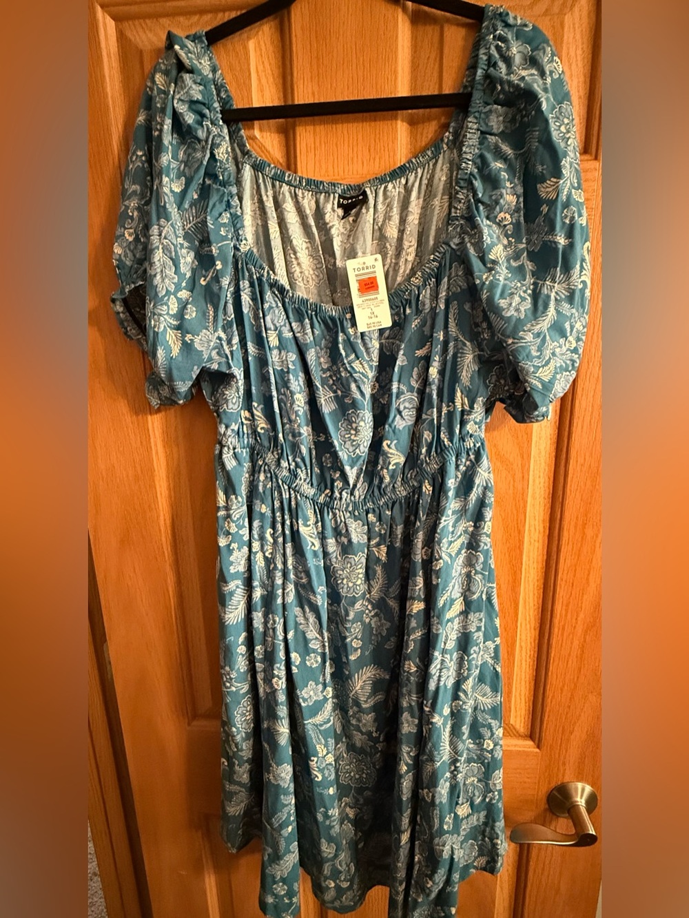 Torrid Mini Challis Blue Floral Puff-Sleeve Dress